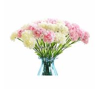 Rikyo 10 mazzi di fiori di seta artificiale garofani, fiore singolo 50 cm bouquet e foglie verdi per foto, oggetti di scena per la casa, matrimonio, decorazione per la casa (bianco+rosa)