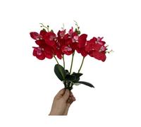 Rikyo 4 mini orchidee artificiali a forma di farfalla rossa, 28 cm | Phalaenopsis Foglie con 3 teste di fiori in seta, bouquet di piante finte per composizioni da tavola, centrotavola