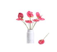 Rikyo 5 fiori artificiali di giglio di Anthurium da 61 cm, permanenti, per la decorazione della casa, bouquet e foglie verdi, per la casa, matrimoni, festival, feste, piccoli bouquet di fiori (rosa)