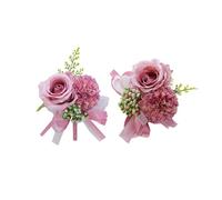 Rikyo Set di 2 bouquet da polso con fiori artificiali da 7,6 cm, bouquet da polso con garofano e rose artificiali da uomo, set di fiori di seta per matrimoni, accessori per abiti da ballo (viola)