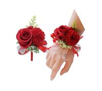 Rikyo Set di 2 bouquet da polso con fiori da polso, 7,6 cm, rosa artificiale e garofano, fiori di seta fatti a mano, per matrimoni, accessori per abiti da ballo (rosso)
