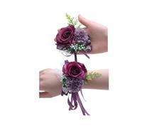 Rikyo Set di 2 rose da polso e fiore all'occhiello, fiore di seta per sposa e uomo, ballo di fine anno, festa, ritorno a casa, damigella d'onore (viola scuro)