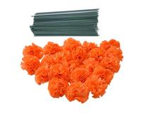 Rikyo Set di 50 garofani artificiali in seta con steli, riempitivi per vasi, teste di calendula per Diwali, decorazione per la casa, ghirlanda per il giorno dei morti, ghirlande ornamentali per torte