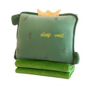 Rikyo Set di coperta da viaggio e cuscino 3 in 1 con imbottitura in peluche 3 in 1, con mani calde, regalo per bambini, per viaggi, aereo, treno, letto, ufficio, pisolino, cactus, verde