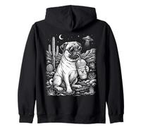 Rilassato Pug Dog Desert UFO Iced Drink Grafica Felpa con Cappuccio