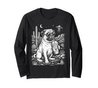 Rilassato Pug Dog Desert UFO Iced Drink Grafica Maglia a Manica