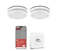 Rilevatore di fumo con stazione base, rilevatore di incendio smart interconnesso da 10 anni conforme alla norma EN14604, LED senza sfarfallio, compatibile con l'app XINDUM, 2 unità
