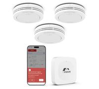 Rilevatore di fumo con stazione base, rilevatore di incendio smart interconnesso da 10 anni conforme alla norma EN14604, LED senza sfarfallio, compatibile con l'app XINDUM, 3 unità