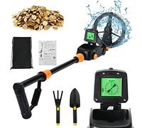 Rilevatore di metalli per bambini, impermeabile IP68, con display LCD e segnale acustico, set completo con pala, rastrello e borsa per il trasporto, per spiaggia e attività all'aperto