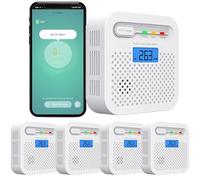 Rilevatore di monossido di carbonio WiFi 10 anni di batteria, notifiche push intempo reale tramite l'app Tuya e SmartLife Security, Certificato UE EN50291,display LCD digitale, portatile (4 Pezzi)