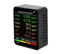 Rilevatore Gas 6 In 1 Monitor Della Qualità Aria Rilevatore Di CO2 For Interni Formaldeide HCHO TVOC Tester LCD Umidità Temperatura Misuratore Allarme(Black)