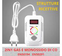 Rilevatore Monossido Di Carbonio CO E Gas 2in1 Certificato - Presa 220V Allarme