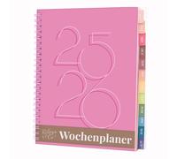 Rileys & Co Agenda settimanale 2025, quaderno dei compiti a casa, agenda scolastica, calendario 2025 2026 luglio 2025-giugno 2026, agenda per appunti, doppio filo, 20 x 15 cm, rosa, decorazione, in