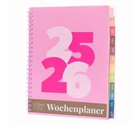 Rileys & Co Agenda settimanale 2025, quaderno dei compiti a casa, agenda scolastica, calendario 2025 2026 luglio 2025-giugno 2026, agenda per appunti, doppio filo, 20 x 15 cm, colore: rosa, goffo, in