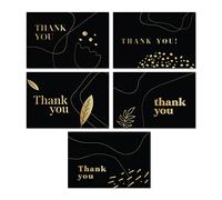 Rileys & Co Biglietti Ringraziamento con Buste Abbinate, 50 Pezzi, Decorati con Dettagli Oro, Interno Bianco da Scrivere, Biglietti Ringraziamento Matrimonio, Maestre e Comunioni (Nero)