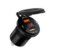 Riloer Lega di alluminio per auto, 3,4 A, ricarica super veloce con interruttore, doppio caricatore USB, caricatore per auto QC3.0, tensione display digitale