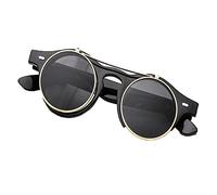 Riloer Occhiali Steampunk, montatura rotonda in stile retrò, occhiali da sole a specchio per uomo e donna, occhiali da sole, matte black, 144 mm