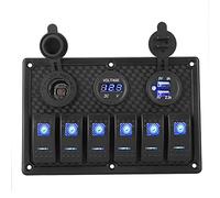 Riloer Pannello di commutazione combinato a 6 Gang, 12V/24V Marine Boot Auto RV Dual USB Toggle Rocker Interruttori di Protezione da sovraccarico con luce LED, con voltmetro