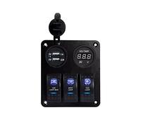 Riloer Pannello interruttore combinato a 3 bande 12 V - 24 V ABS Marine Boat Car Dual USB Automotive On-Off Rocker Switch Panel con LED, con luce LED blu/rosso/verde