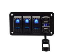 Riloer Pannello interruttore combinato a 4 bande 12 V 24 V Marine Boat Car impermeabile interruttore a bilanciere chiuso con luce LED e display di tensione, 5 V 4.8 A doppio caricatore USB
