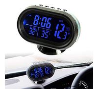 Riloer Termometro per auto Orologio digitale 12-24V Voltmetro Sveglia LCD temperato con 2 retroilluminazione (blu/rosso)
