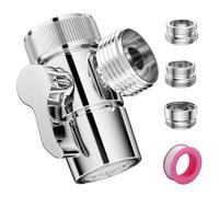 Riloventa 3 Vie Braccio Adattatore Rubinetto, Soffione Deviatore Doccia, Valvola Deviatrice Separatore, con Adattatori M22 a M24, Usata per Lavatrice, Lavandino, Cucina, Bagno(Argento)