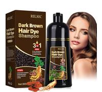 RILSIC Shampoo Capelli Castano Scuro per Capelli Grigi, 500 ml Dark Brown Hair Dye 3 in 1, Colore Naturale, Shampoo Colorante Bianchi Istantaneo, Colorante per Uomini Donne (Castano Scuro)