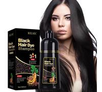 RILSIC Shampoo Capelli Nero per Capelli Grigi, 500 ml Black Hair Dye 3 in 1, Col