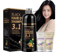 RILSIC Shampoo Colorante, 500ml Hair Dye Shampoo 3 in 1 & 50ml Shampoos & 50ml Balsamo, Colorante Tinta Capelli Istantaneo, Naturale Hair Color per Donna Uomo (Nero, 600ML)