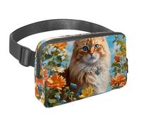 Rimani a mani libere e alla moda con il nostro marsupio da viaggio per uomini e donne, una borsa a tracolla per corsa, passeggiate, escursioni e ciclismo, simpatico gatto e fiore, Multicolore#04,