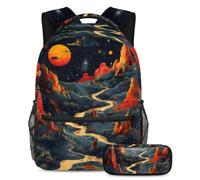 Rimani al passo con il gioco di moda con l'elegante set di 2 zaini da scuola, paesaggio di mezzanotte, Multicolore, B:29.4x20x40cm P:19x7.5x3.8cm, Zaini Daypack