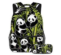 Rimani al passo con il nostro set di 2 zaini da scuola, zaino e astuccio di grande capacità, perfetto per ragazzi, ragazze e adolescenti, simpatico panda in stile cartone animato, Multicolore,