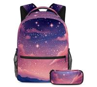 Rimani al passo con la curva della moda con questo set di 2 zaini, zaino e astuccio per ragazzi, ragazze e adolescenti, cielo stellato rosa, Multicolore, B：29.4x20x40cm P：19x7.5x3.8cm, Zaini Daypack