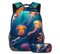Rimani al passo con la curva della moda con questo set di 2 zaini, zaino e astuccio per ragazzi, ragazze e adolescenti, graziose meduse, Multicolore, B:29.4x20x40cm P:19x7.5x3.8cm, Zaini Daypack
