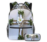 Rimani al passo con la curva della moda con questo set di 2 zaini, zaino e astuccio per ragazzi, ragazze e adolescenti, croce bianca pasquale, Multicolore, B:29.4x20x40cm P:19x7.5x3.8cm, Zaini