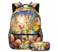Rimani al passo con la curva della moda con questo set di 2 zaini, zaino e astuccio per ragazzi, ragazze e adolescenti, uovo colorato coniglietto pasquale, Multicolore, B:29.4x20x40cm P:19x7.5x3.8cm,