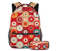 Rimani al passo con la tendenza con questo set di 2 zaini, perfetto per ragazzi, ragazze e adolescenti in movimento. Motivo con dischi rossi, Multicolore, B：29.4x20x40cm P：19x7.5x3.8cm, Zaini Daypack