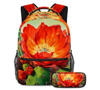 Rimani al passo con la tendenza con questo set di 2 zaini, perfetto per ragazzi, ragazze e adolescenti in movimento. Fiori di cactus rossi, Multicolore, B：29.4x20x40cm P：19x7.5x3.8cm, Zaini Daypack
