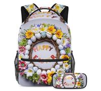 Rimani alla moda con questo set di 2 zaini, zaino con astuccio, perfetto per ragazzi, ragazze, adolescenti, ghirlanda bianca di Pasqua felice, Multicolore, B:29.4x20x40cm P:19x7.5x3.8cm, Zaini
