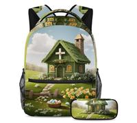 Rimani alla moda e organizzato con il nostro set di zaino e astuccio per ragazzi, ragazze e adolescenti, perfetto per la scuola e oltre, casa con croce di Pasqua verde, Multicolore, B:29.4x20x40cm\
