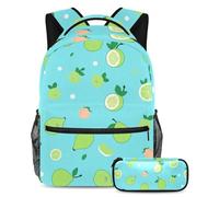 Rimani alla moda e organizzato con il nostro set zaino e astuccio per ragazzi, ragazze e adolescenti, perfetto per la scuola e oltre, motivo frutta verde, Multicolore, B：29.4x20x40cm P：19x7.5x3.8cm,