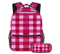 Rimani alla moda e organizzato con il nostro set zaino e astuccio per ragazzi, ragazze e adolescenti, perfetto per la scuola e oltre, motivo a scacchiera rosa, Multicolore#03, B：29.4x20x40cm\