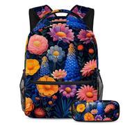 Rimani alla moda e organizzato con il nostro set zaino e astuccio per ragazzi, ragazze e adolescenti, perfetto per la scuola e oltre, bellissimi fiori, Multicolore, B：29.4x20x40cm P：19x7.5x3.8cm,