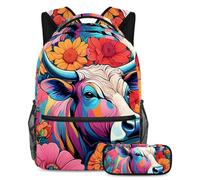 Rimani alla moda e organizzato con il nostro set zaino e astuccio per ragazzi, ragazze e adolescenti, perfetto per la scuola e oltre, disegno a colori mucca, Multicolore#03, B：29.4x20x40cm\
