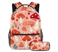 Rimani alla moda e organizzato con il nostro zaino e astuccio combinato, motivo fungo rosso, Multicolore, B：29.4x20x40cm P：19x7.5x3.8cm, Zaini Daypack