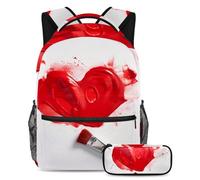 Rimani alla moda e organizzato con il nostro zaino e astuccio combinato per ragazzi ragazze adolescenti, motivo a cuore giallo, Multicolore#02, B：29.4x20x40cm P：19x7.5x3.8cm, Zaini Daypack