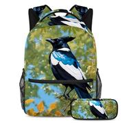 Rimani alla moda e organizzato, set di 2 zaini per bambini con zaino e astuccio, gazza carina, Multicolore, B:29.4x20x40cm P:19x7.5x3.8cm, Zaini Daypack