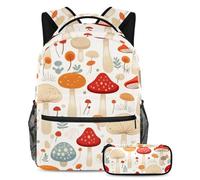 Rimani alla moda e organizzato, set di 2 zaini per bambini con zaino e astuccio, motivo a funghi colorati, Multicolore, B：29.4x20x40cm P：19x7.5x3.8cm, Zaini Daypack