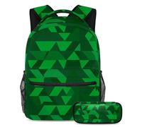 Rimani alla moda e organizzato, zaino con astuccio, elegante set di zaini per la scuola per ragazzi ragazze adolescenti, triangolo verde geometrico, Multicolore, B:29.4x20x40cm P:19x7.5x3.8cm, Zaini