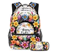 Rimani alla moda e organizzato, zaino con astuccio, il set ideale di 2 zaini, ghirlanda bianca di buona Pasqua, Multicolore, B:29.4x20x40cm P:19x7.5x3.8cm, Zaini Daypack